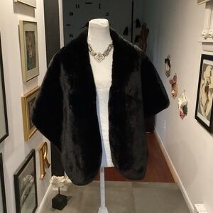 Christian Siriano Black Faux Fur Shawl Poncho, OS